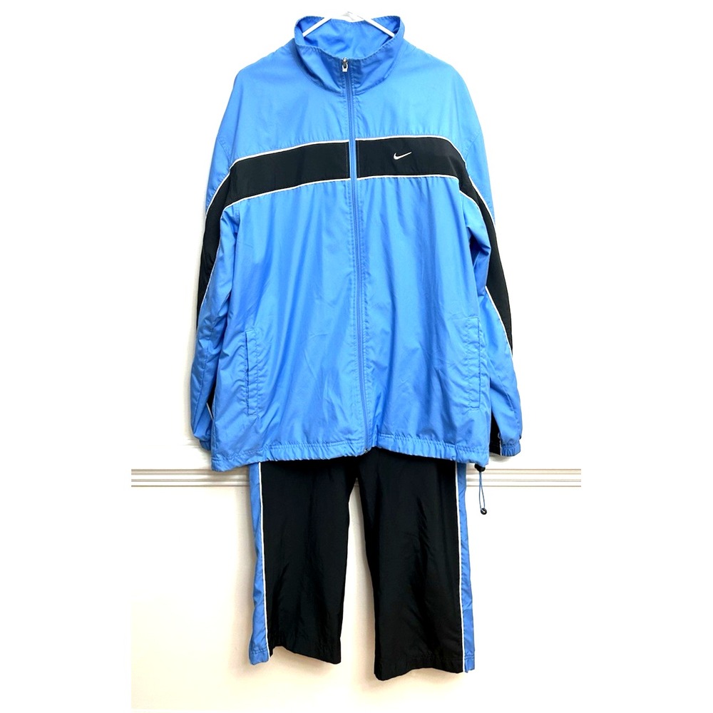 Vintage Nike Windbreaker & Pants Tracksuit Men's XL Blue Black White Lined Y2K